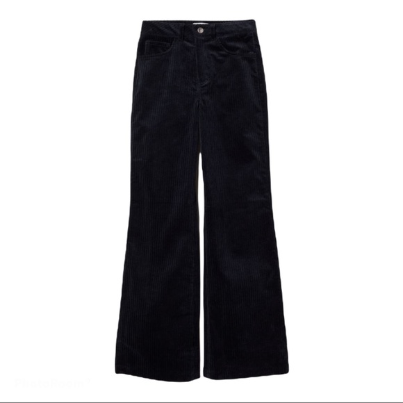 H&M Wide-leg Dark Blue Corduroy Pants-6 - Picture 1 of 5